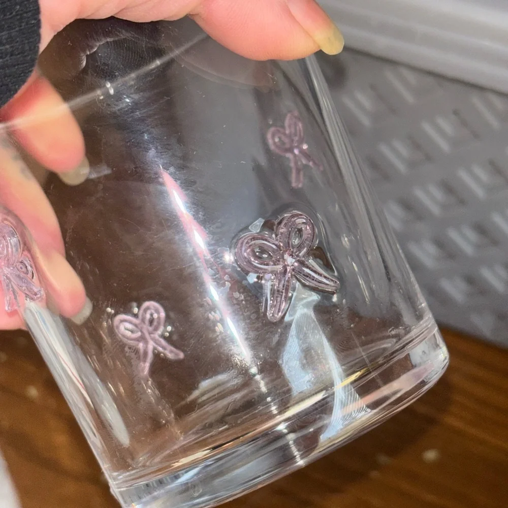 🎀 Thyme & Table 12 fl oz Pink Bows Charm Drinking Glass & Socks Set